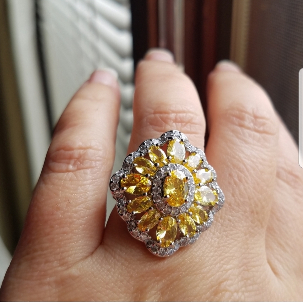 Swarovski Elements Citrine Yellow 925 Sterling Silver Earrings & Ring SET NEW - Picture 11 of 16